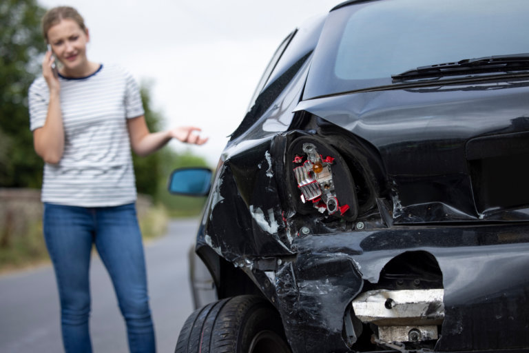 woman in a car accident