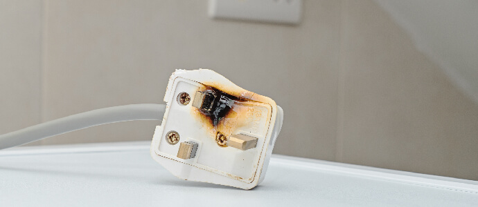 Burned 250V uk style socket and converter. Improper use of AC Power Plugs and Sockets cause of short circuit and fires at home, defective products