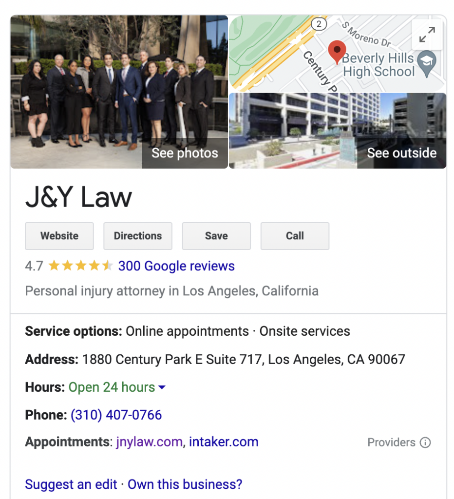 J and Y law received 300 google reviews