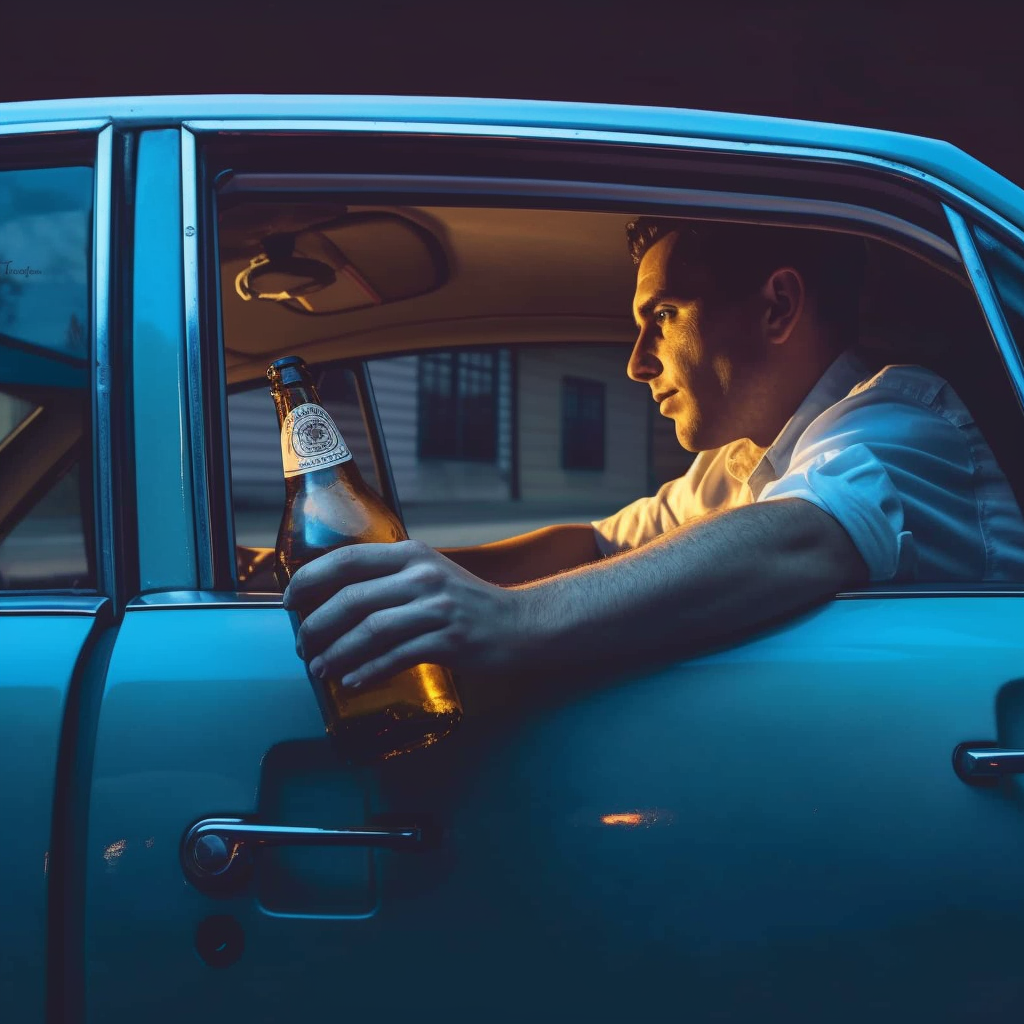 Animated image of man holding a beer in the car