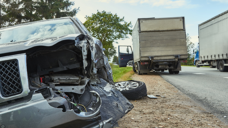 Commercial vehicle crash with a car