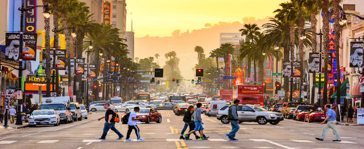 pedestrians walking in hollywood california los angeles and about to be in a pedestrian accident