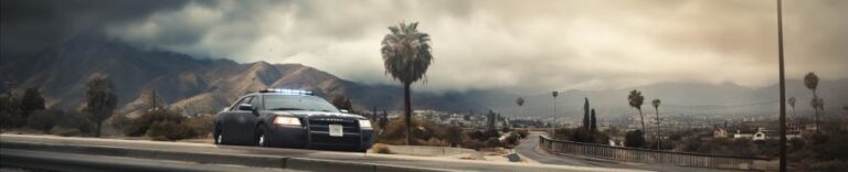 a police car in the desert outside of los angeles
