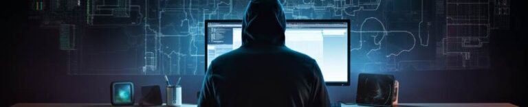a hacker sitting at a computer screen - probably up to no good