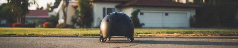 skateboard helmet laying on the ground in a driveway