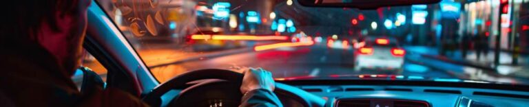 customers pov from inside a rideshare at night