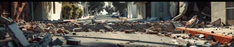 debris on the city street of California from an earthquake