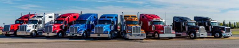 trucks lined up to pose for a photo