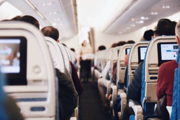 inside of a large passenger airplane