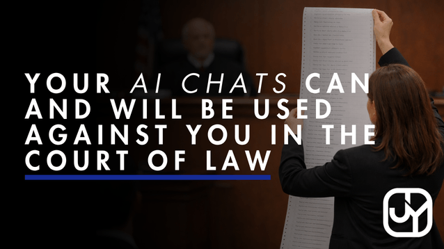 A woman holds up a long document in a courtroom with AI chats printed out from Claude and ChatGPT